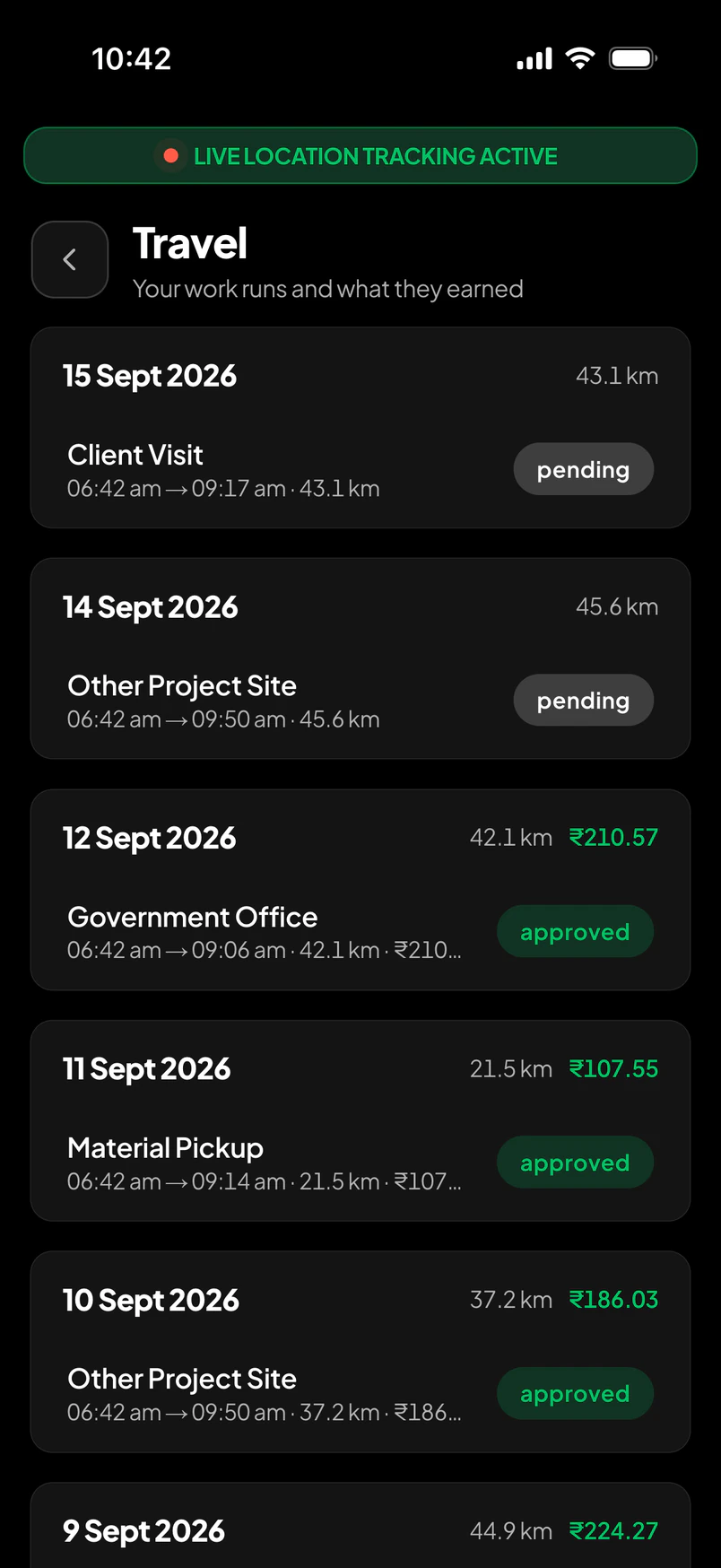 Travel & allowance — Workfence app